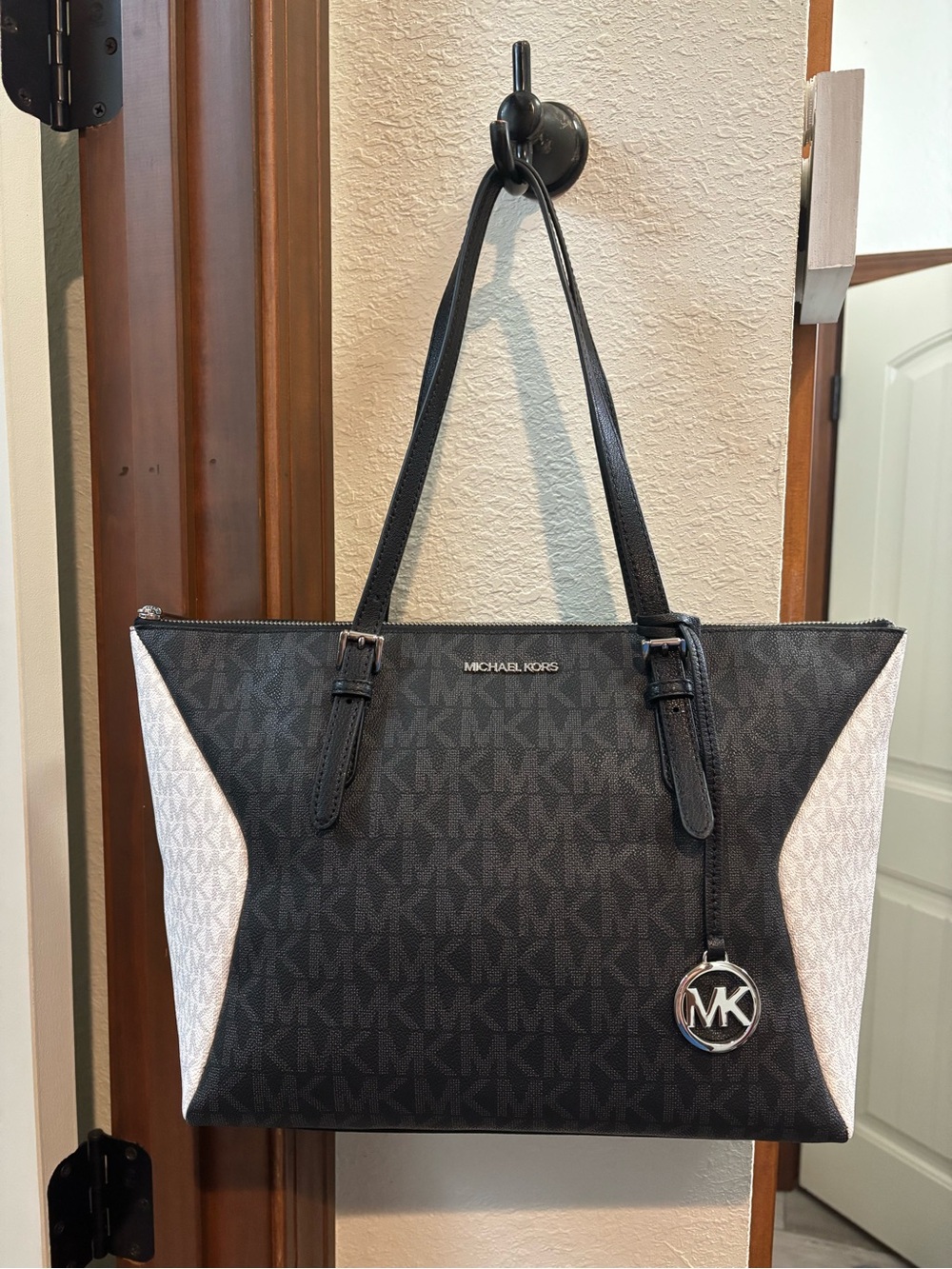 Michael Kors Black Tote with White Side Panels
